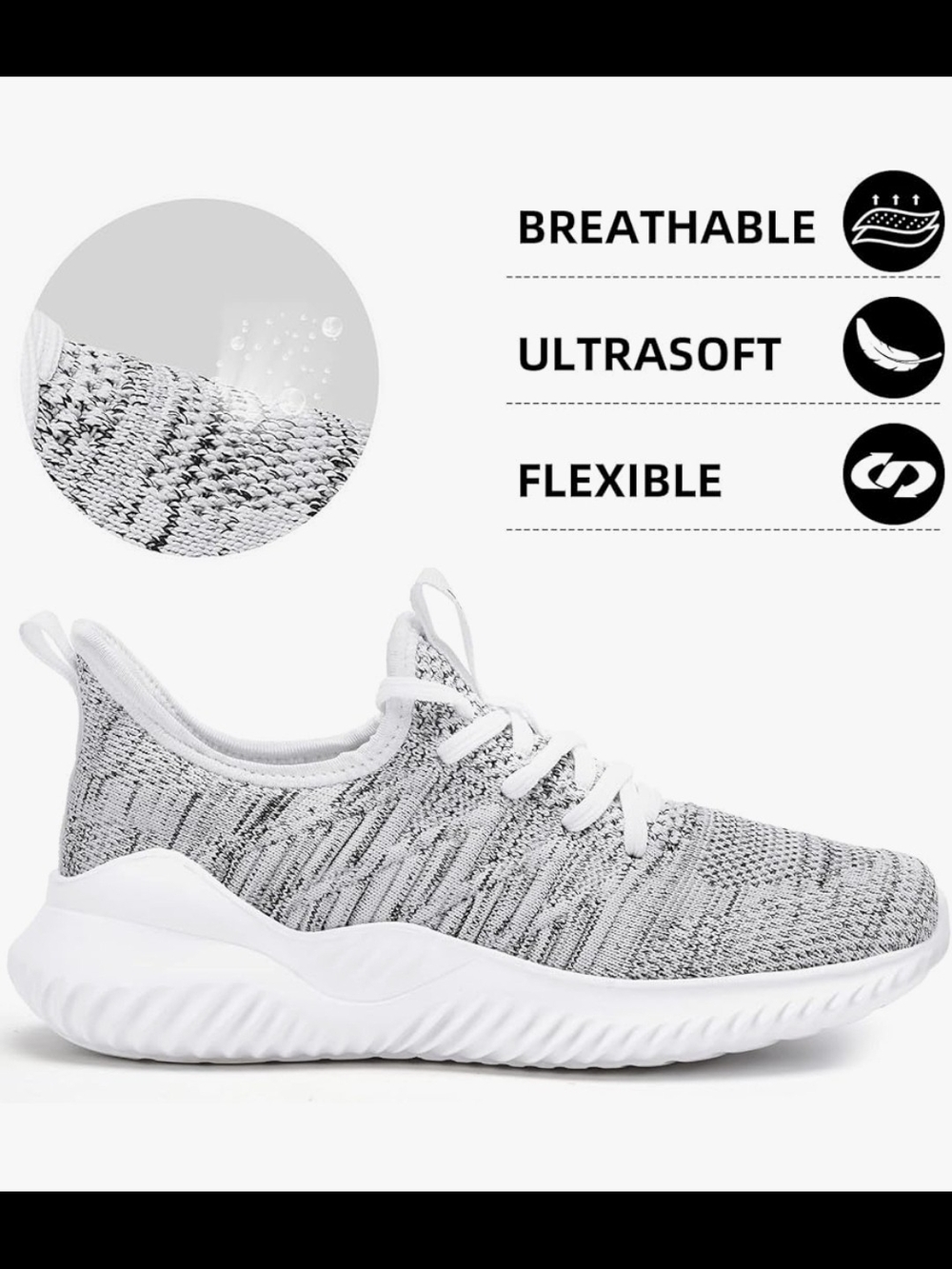 Breathable White/Gray Women’s Athletic Sneakers